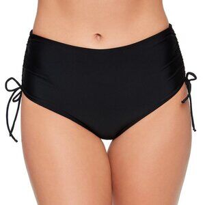 Salt + Cove Solid Shirred-Side High-Waist Bikini Bottom - Black